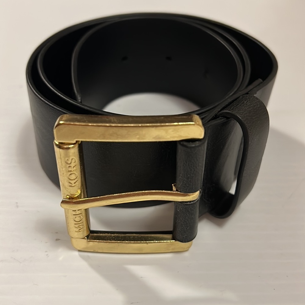 Michael Kors Wide Black Belt Gold Tone Buckle size P